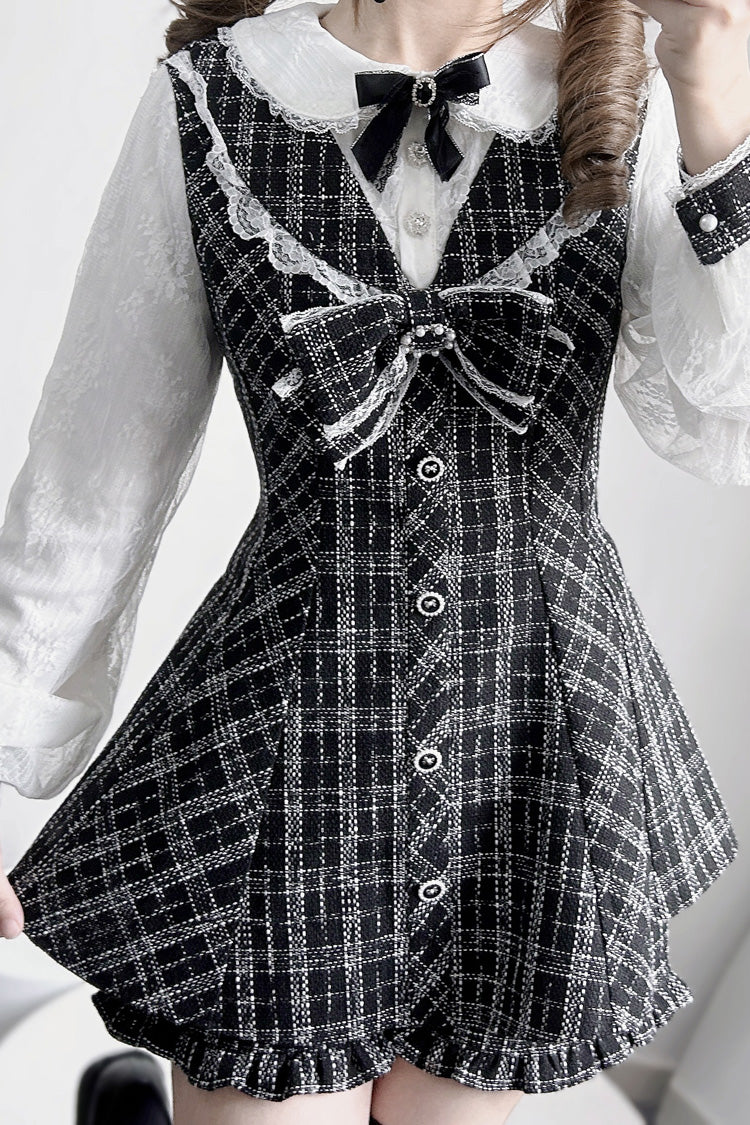Black/White [Love Sonata] Long Sleeves Ruffle Bowknot Lace Jirai Kei Japanese Dress Set - Product - 8