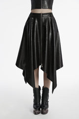 Black Irregular Zippered Women's Punk Cool Faux Leather Skirt - Product - 4