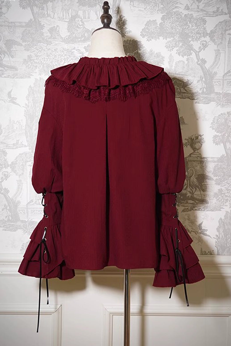 Wine Red Pirate Series Navigation Treasure Hunting Guide V Collar Long Hime Sleeves Ouji Lolita Blouse - Product - 7