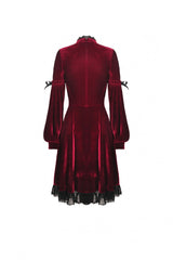 Red Vintage Long Sleeves Lace Collar Cross Women's Gothic Velet Dress - Product - 11