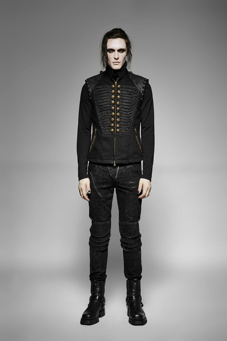Black Sleeveless Double Breasted Retro Metal Button Decoration Mens Steampunk Vest - Product - 3