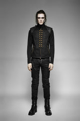 Black Sleeveless Double Breasted Retro Metal Button Decoration Mens Steampunk Vest - Product - 3