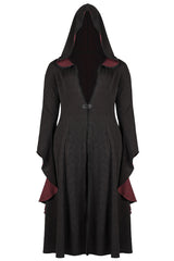 Black/Red Knitted Long Sleeves Big Hat Mystery Witch Rose Pattern Women's Gothic Coat - Product - 5