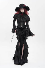 Black Stand Collar Long Puff Sleeves Floral Jacquard Lace-Up Women's Gothic Blouse - Product - 5