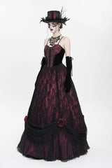 Red Jacquard Embroidery Floral Beaded Women's Gothic Long Slip Dress - Product - 2