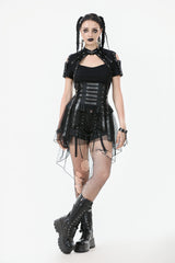 Black High Waisted Lace-Up High/low Mesh Women's Punk Skirt - Product - 4