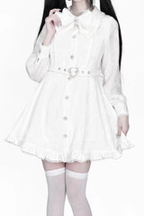 White Long Sleeves Removable Cape Ruffle Lace Gothic Jirai Kei Elegant Dress - Product - 3