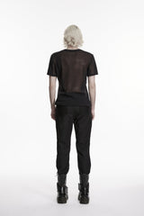 Black Spliced Slim Mesh Buckled Men's Punk Cool Pants - Product - 8