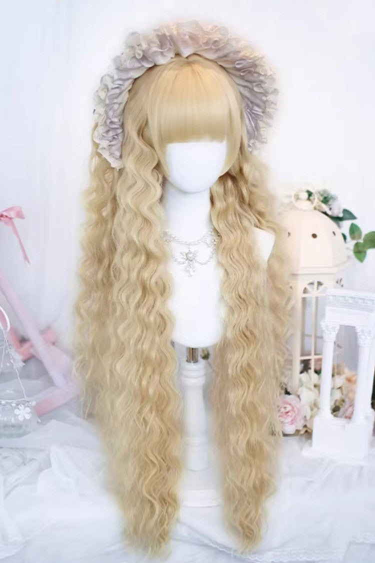 Light Gold Roman Ringlet Curls Long Wig with Blunt Bangs Sweet Lolita Style - Product - 2