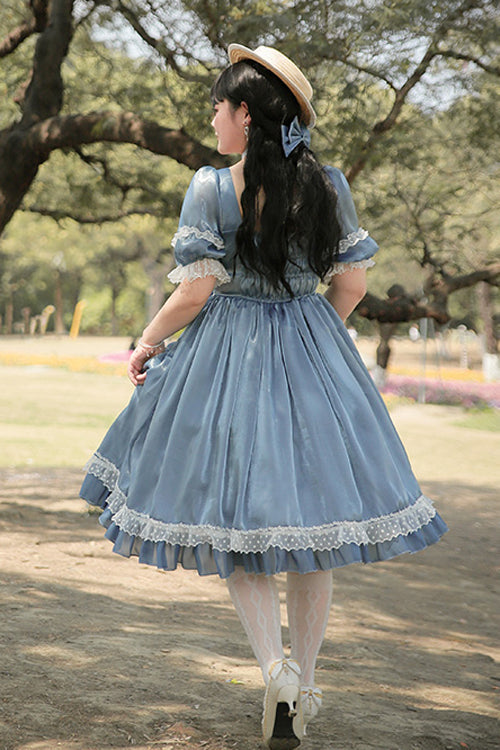 Square Collar Lace Short Sleeves High Waisted Plus Size Sweet Lolita OP Dress - Product - 2
