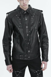 Black Lapel Collar Studded Strap Dashing Men's Punk Jacket - Black - 1