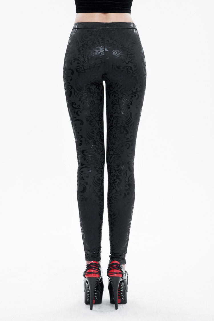 Black Stretch Pentagram Knit Special Print Women's Gothic Leggings - Product - 4