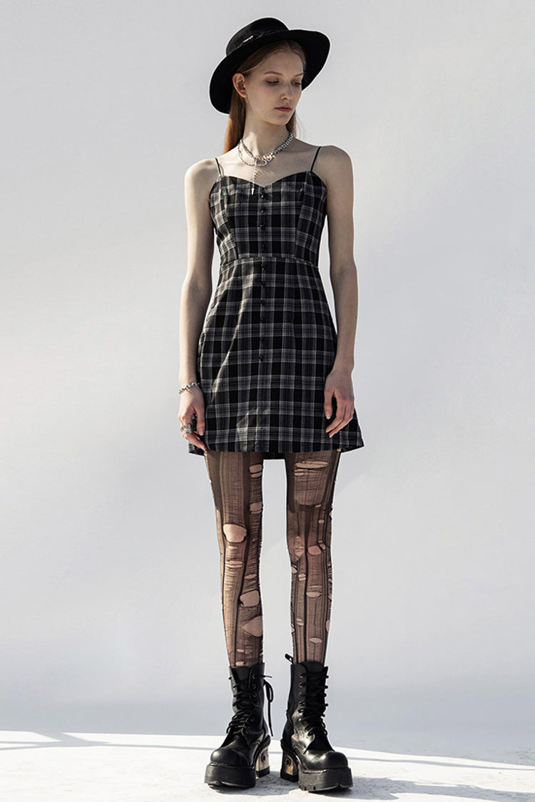 Black/White Plaid Skull Studded Belt Women's Punk Suspender Dress - Product - 4