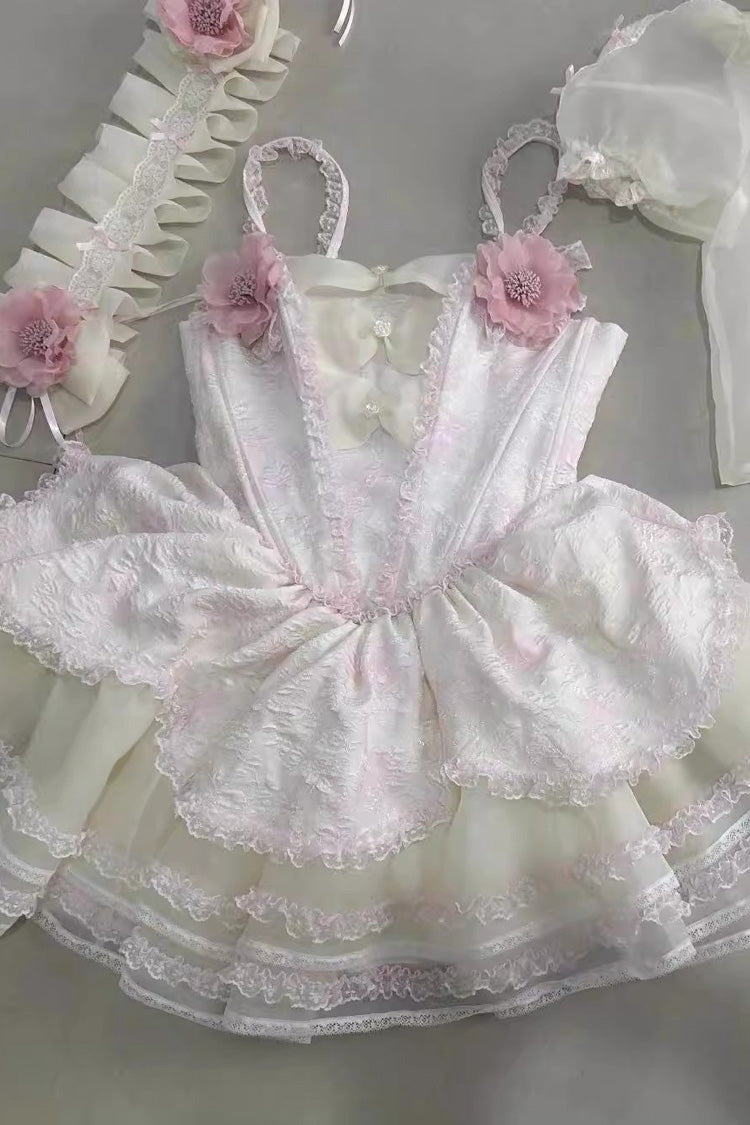 Pink [Jasmine Rain] Ruffle Hanayome Bowknot Lace Sweet Elegant Princess Lolita Dress - Product - 6