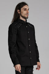 Black Lapel Collar Long Sleeves Rings Men's Punk Blouse - Product - 2