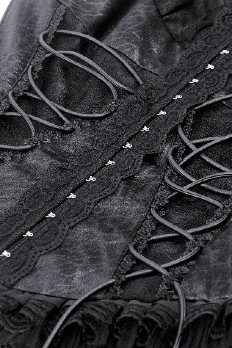 Black Sleeveless Cut-Out Lace Trim Side Lace-Up Women's Gothic Sexy Corset Top - Product - 17