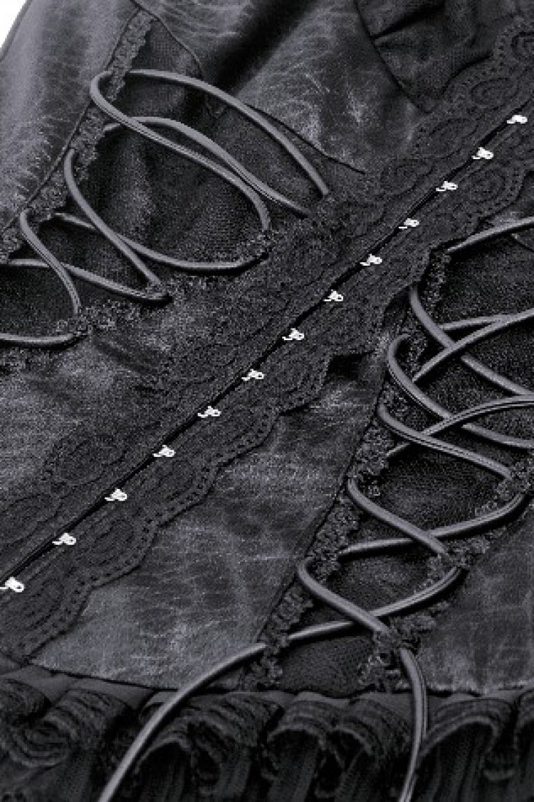 Black Sleeveless Cut-Out Lace Trim Side Lace-Up Women's Gothic Sexy Corset Top - Product - 17
