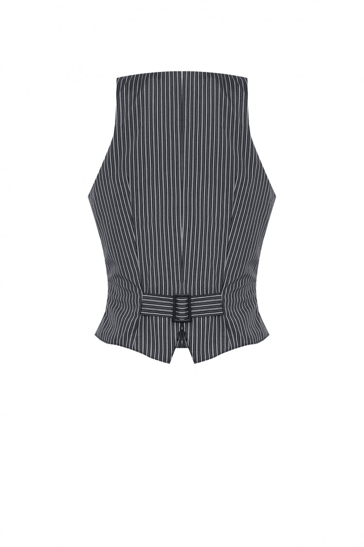 Black/White Striped Buckled Women's Gothic College Style Vest - Product - 14