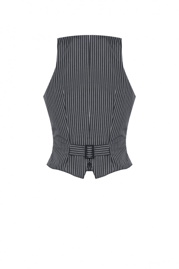 Black/White Striped Buckled Women's Gothic College Style Vest - Product - 14
