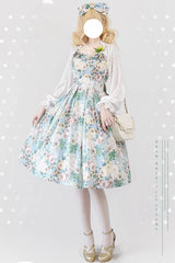 Multi-Color [Forest Basket] Green Field Flowers Print Bowknot Sweet Elegant Lolita Jsk Dress - Product - 2