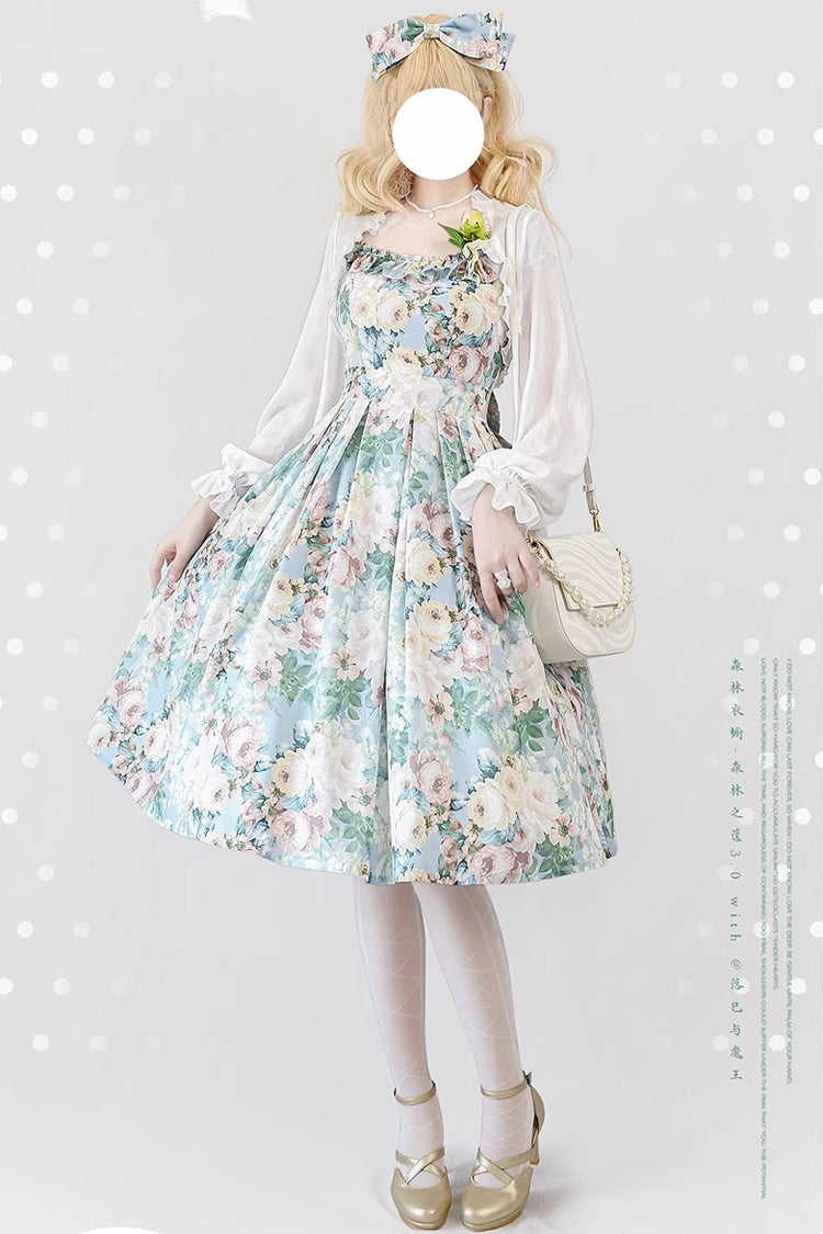 Multi-Color [Forest Basket] Green Field Flowers Print Bowknot Sweet Elegant Lolita Jsk Dress - Product - 2