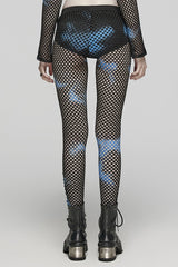 Tie-dyed Print Stitching Sheer Mesh Women's Steampunk Leggings 3 Colors - Product - 9