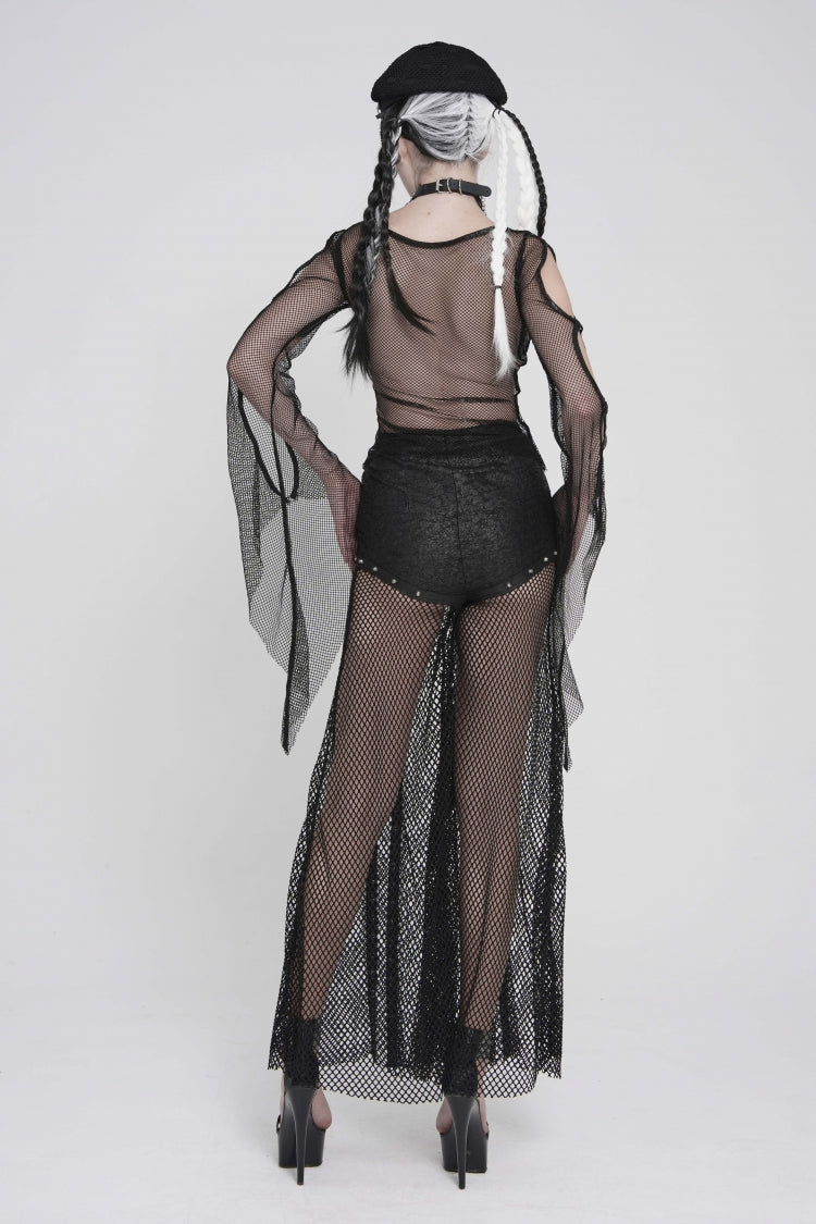 Black Spliced Mesh Studded Women's Punk Pants - Product - 8
