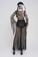 Black Spliced Mesh Studded Women's Punk Pants - Product - 8