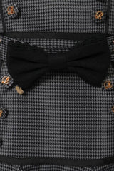 Sweet Lapel Collar Off Shoulder Long Sleeves High Waisted Printed Bow Lolita Skirt Blouse Set - Black-Plaid-Print-Skirt(Only) - 9