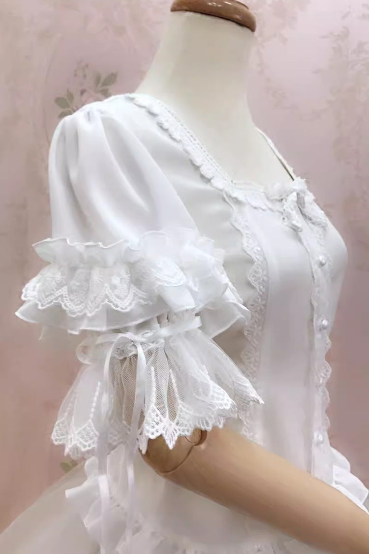 White Square Collar Short Hime Sleeves Lace Sweet Lolita Blouse - Product - 4