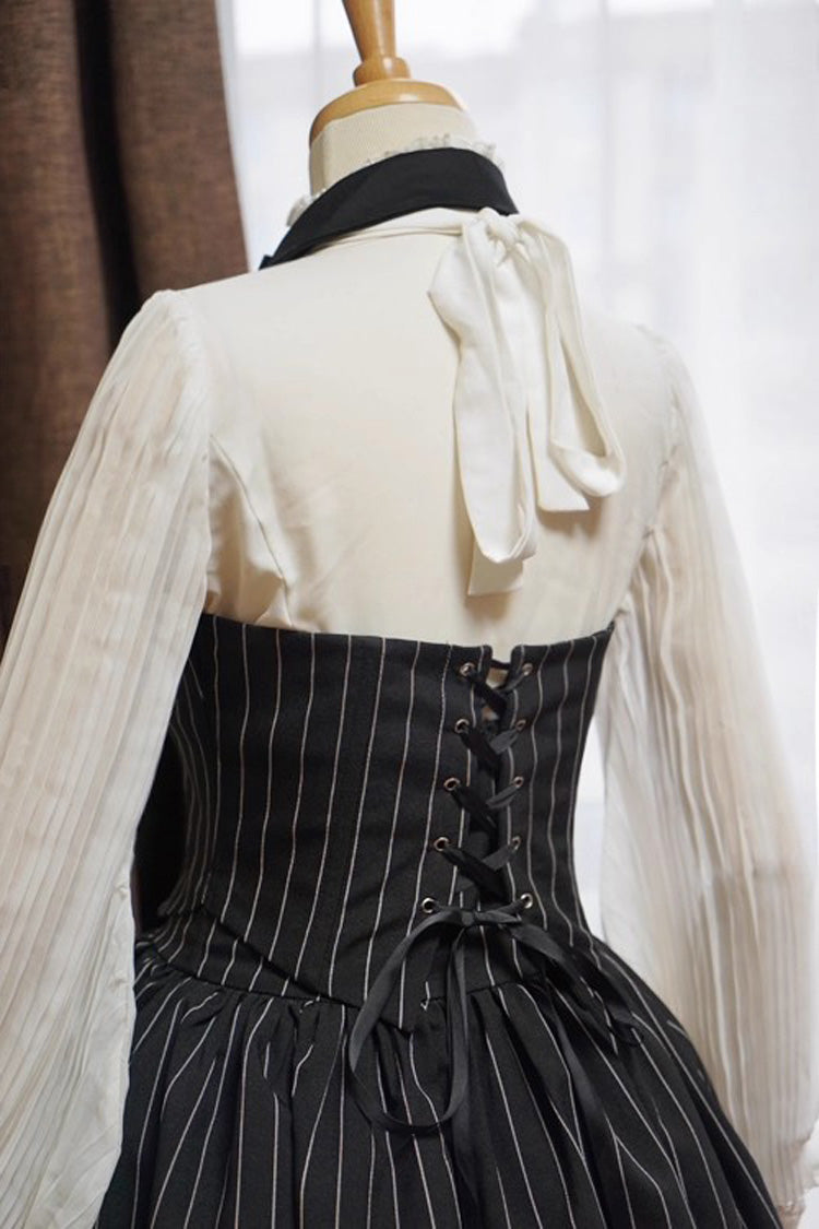 Black V Collar Stripe Print Classic College Style Elegant Lolita Vest - Product - 7