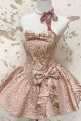 Fragrance Miss Bowknot Sweet Gorgeous Lolita Strapless Dress 2 Colors - Pink - 1