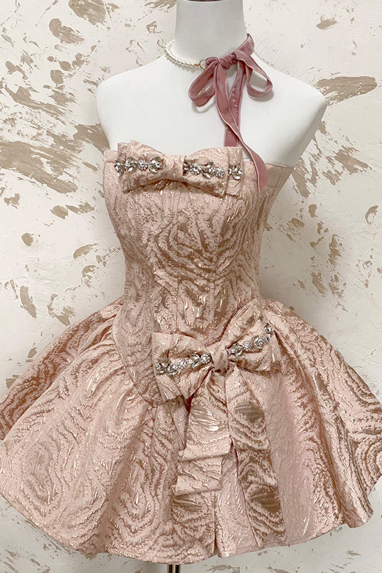 Fragrance Miss Bowknot Sweet Gorgeous Lolita Strapless Dress 2 Colors - Pink - 1