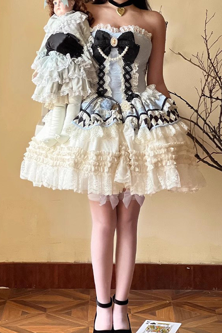 Princess Coronation Multi-layer Ruffle Bowknot Slim Romantic Sweet Lolita Dress 2 Colors - Blue - 1