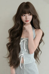 Morandi Tea Brown Fluffy Extra Long Loose Wave Sweet Lolita Wig with Full Bangs - Product - 6