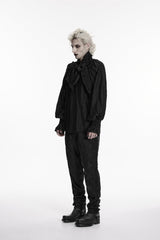 Black Stand Collar Long Lantern Sleeves Bow Lace Pleated Men's Gothic Shirt - Product - 2