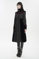Black Jacquard Studded Mushroom Buckle Metal Cross Embroidered Women's Gothic Coat - Product - 5