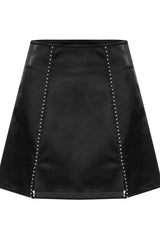 Black Rivet Lace A Version Slit Leather Women's Punk Skirt - Product - 5