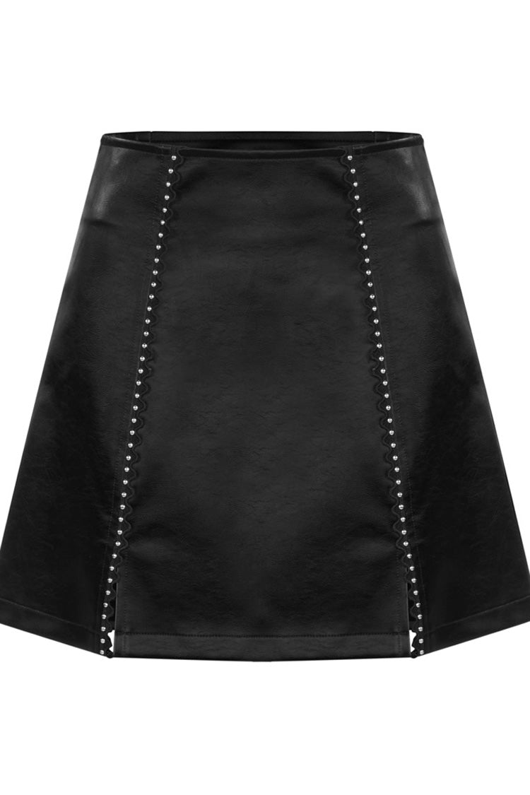 Black Rivet Lace A Version Slit Leather Women's Punk Skirt - Product - 5