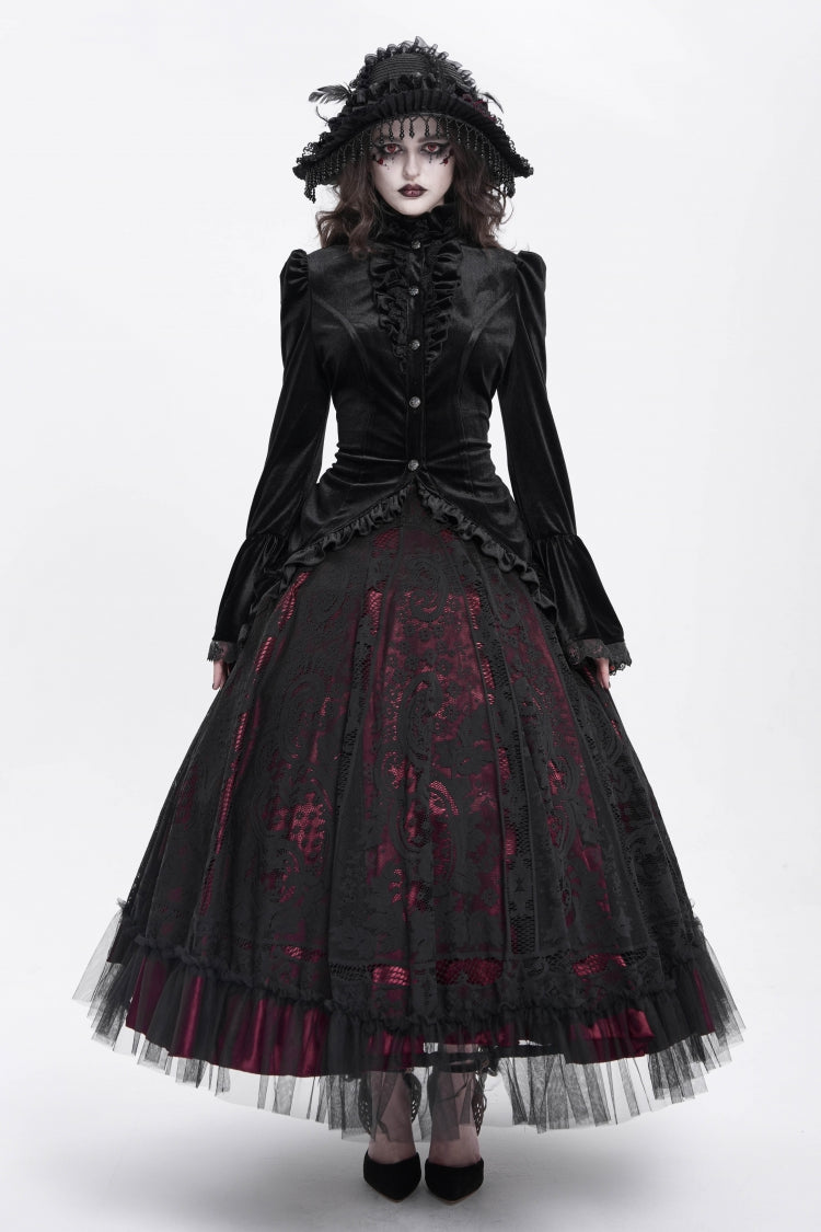Black Stand Collar Long Trumpet Sleeves Ruffle Swallow-tailed Women's Gothic Blouse - Product - 4
