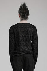 Black Long Sleeves Ripped Print Stitching Mens Gothic T-Shirt - Product - 3