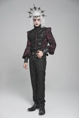 Black/Red Stand Collar Long Lantern Sleeves Floral Print Embroidery Men's Gothic Blouse - Product - 10