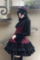 [Escape] Double-Layered Jacquard Striped Printed Ruffled Slim Gothic Lolita Jumper Dress 3 Colors - Product - 14