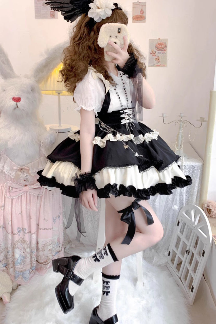 Strappy Doll Collar Ruffle Sweet Lolita Tiered Skirt 7 Colors - Product - 2
