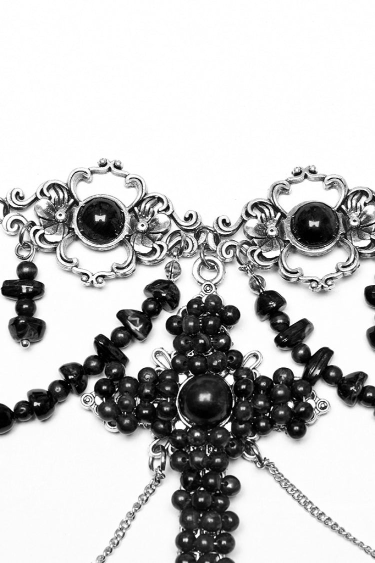 Black Irregular Beaded Cross Women's Punk Necklace - Product - 8