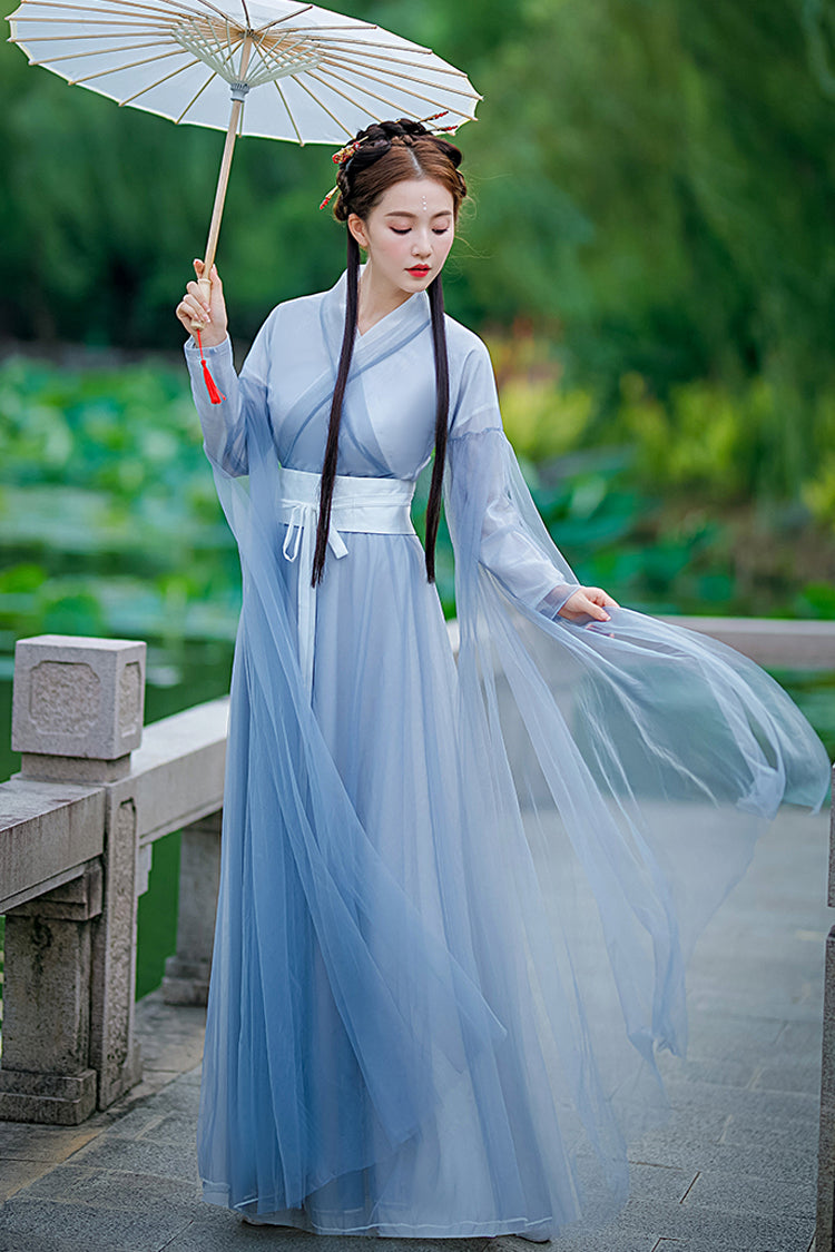Blue Chinese Style Fairy Airy Sweet Hanfu Dress - Product - 3