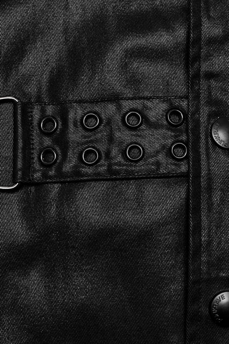 Black Stand Collar Sleeveless Faux Leather Men's Punk Long Vest - Product - 8