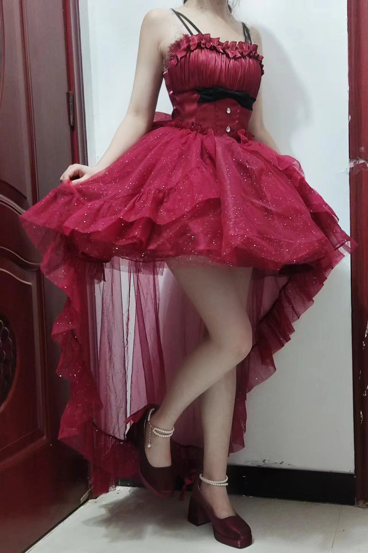 Red Shining Bowknot Irregular Sweet Princess Gorgeous Lolita Jsk Dress (Include Train) - Product - 7