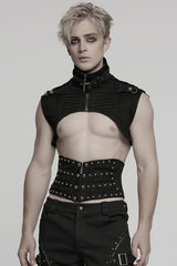 Black Skull Stitching Lace-Up Mesh Men's Gothic Girdle - Product - 3