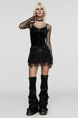 Black Stitching Mesh Straps Pleated Women's Punk Skirt - Product - 4